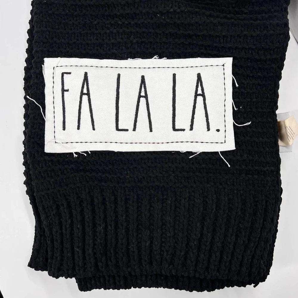 Rae Dunn Chenille Knit Throw Blanket Black